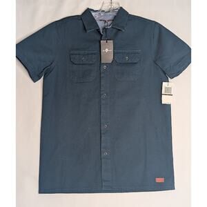 7 FOR ALL MANKIND Youth Boys Short Sleeve Spread collar 100% Cotton button up L